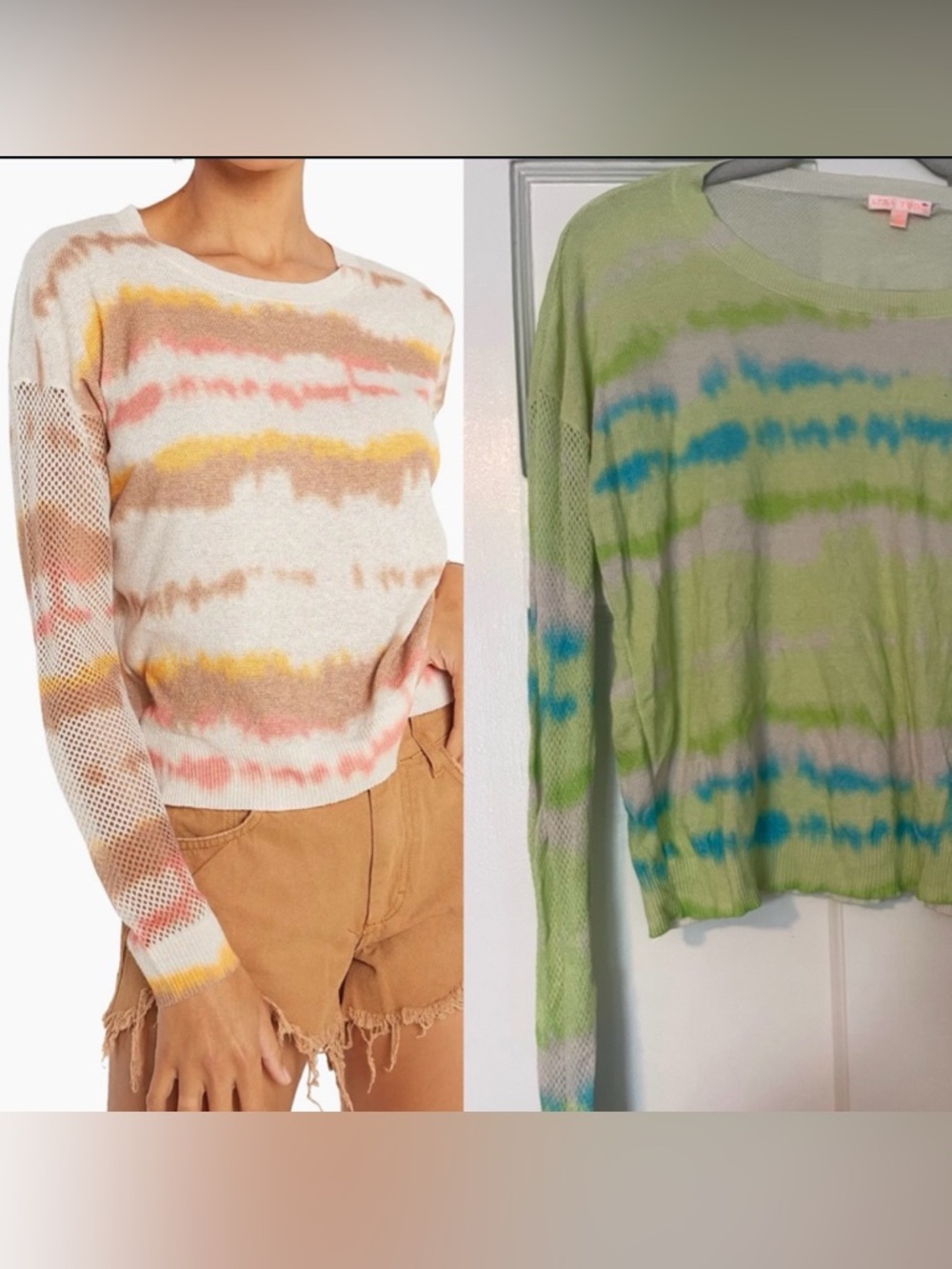 Lisa Todd rise above green tie dye mesh sleeve light weight sweater sz m
